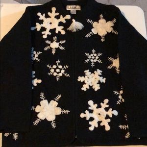 Lisa International boiled wool holiday cardigan